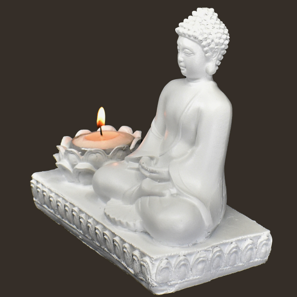 Buddha mit Teelicht weiss Höhe: 15 cm